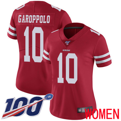 San Francisco 49ers Limited Red Women #10 Jimmy Garoppolo Home NFL Jersey 100th Season Vapor Untouchable->san francisco 49ers->NFL Jersey